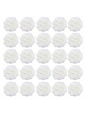 25 White Foam Roses for Crafts Wedding Decor Artificial Rose Heads No Stem DIY W